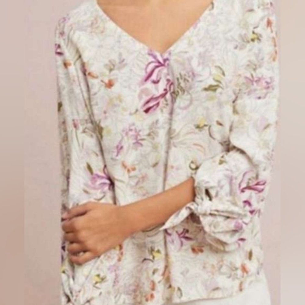 Maeve by Anthropologie Floral Pink Blouse extra small